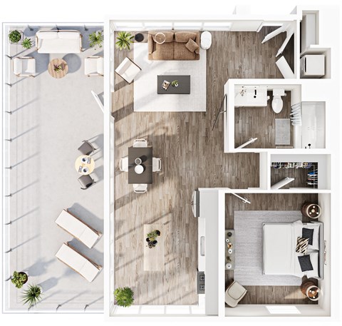 Floor plan for 1 bed, 1 bath, 830 sqft
